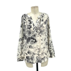 Rebecca Taylor Botanical‎ Floral Blouse Long Sleeve Ivory Cream Silk Size 8
